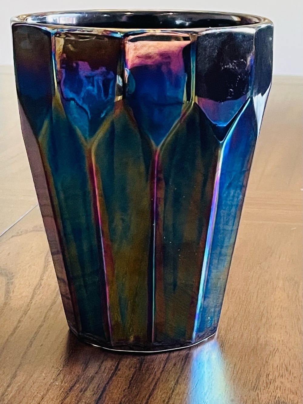 6" Iridescent Faceted Vase Rainbow Luster Black Geometric Modern Decor